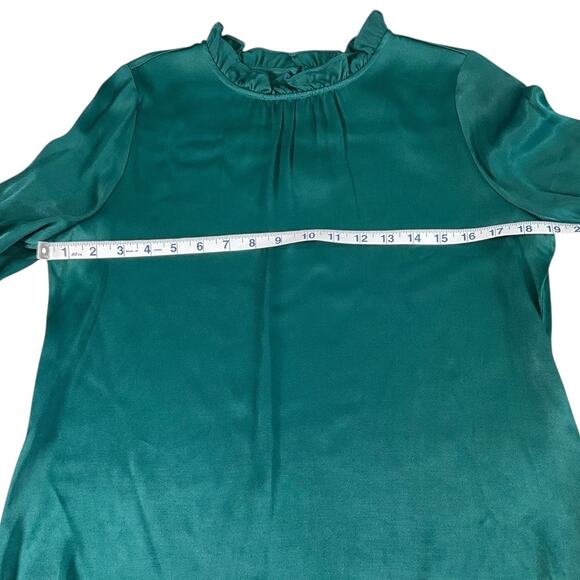 Rachel Parcell Satin Green High Neck Blouse Size S | Ruffle Trim Long Sleeve - Picture 9 of 12